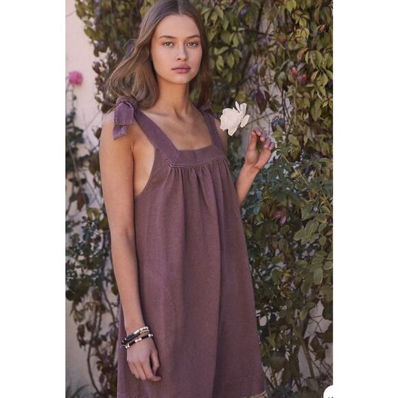 Free People FP Beach Free-est Honey Tie Shoulder Mini Dress Small Mauve - Picture 2 of 9